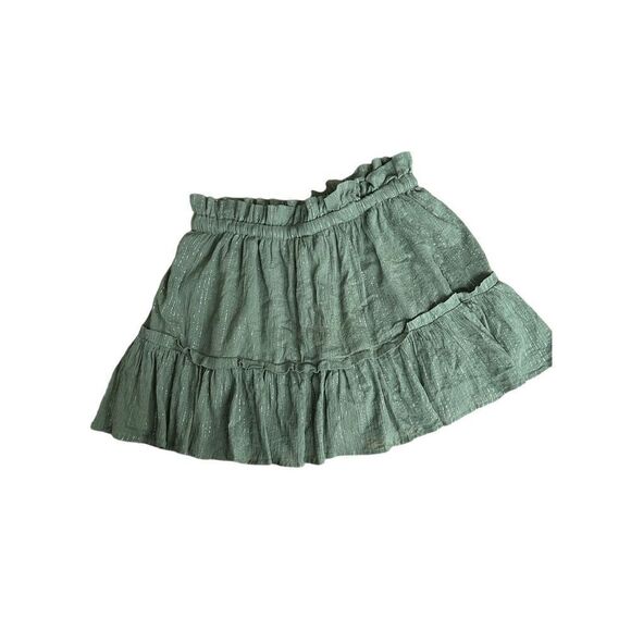 Majorelle Stretch Waist Tiered Pleated Flowy Mini Skirt Women's Green Large - Picture 3 of 5